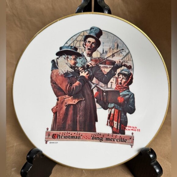 1976 Sat Evening POne Sizet Norman Rockwell Christmas Trio 8.5 Collectible Plate - Picture 1 of 6